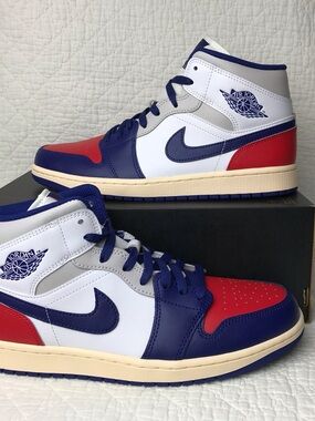Nike Air Jordan 1 Mid Shoes Men’s SZ 10.5 White Deep Royal Blue DQ8426-102
